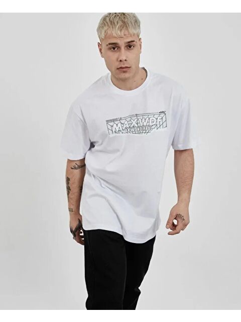 Jane's Unisex Bisiklet Yaka Baskılı Oversize T-Shirt - Beyaz