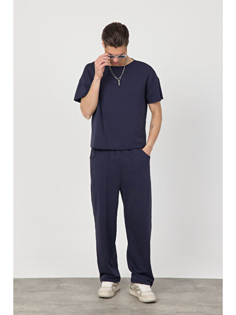 gothamVibes Erkek Blank Lacivert Ayarlanabilir Paça Eşofman Altı