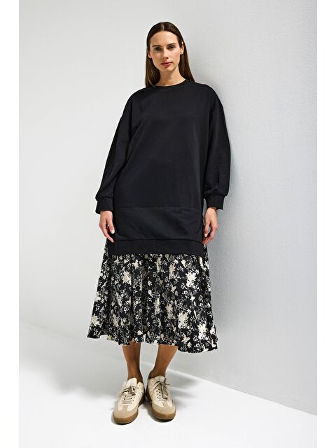 It's Basic Kadın Siyah w5 Sweatshirt Etek Tek Parça Tasarım Elbise - S000530020-19351