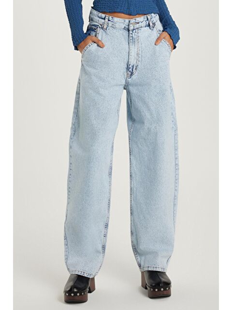 TUDORS Kadın Regular Fit Yan Cepli Baggy Balon Mavi Jean Jean Pantolon - S000526219-17437