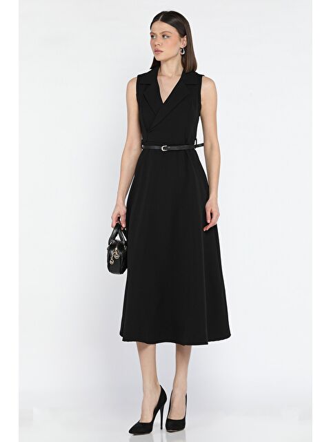 Gülseli Kadın Kruvaze Yaka Kemer Aksesuarlı Kiloş Elbise - S000365086-19351