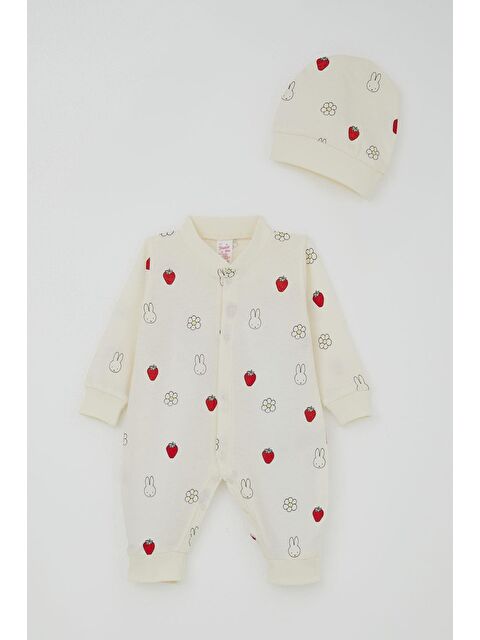 Breeze Kız Bebek Tulum Sevimli Tavşancık & Çilek Desenli Ekru (0-6 Ay) - S000433317-19965