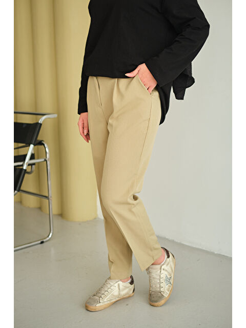 Locco Moda Kadın Pileli Düz Paça Pantolon Yeşil - S000494438-18194