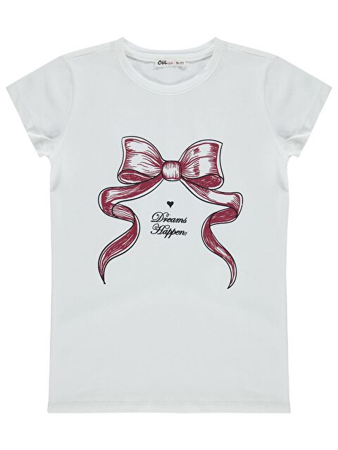 Civil Girls Fiyonk Baskılı 10-13 Yaş Tişört - Kırık Beyaz