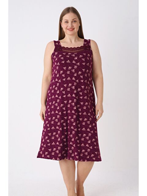 Intensive Kadın Büyük Beden Desenli Dantelli Askılı Elastanlı Gecelik