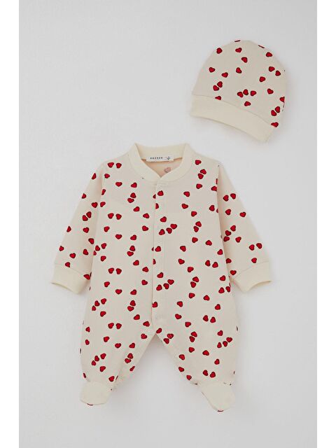 Breeze Kız Bebek Patikli Tulum Sevgi Temalı Kalp Desenli Krem (0-6 Ay) - S000492428-19966
