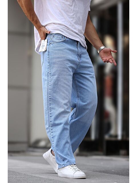 Madmext Mavi Erkek Yıkamalı Baggy Jean 7216 - S000221853-17234