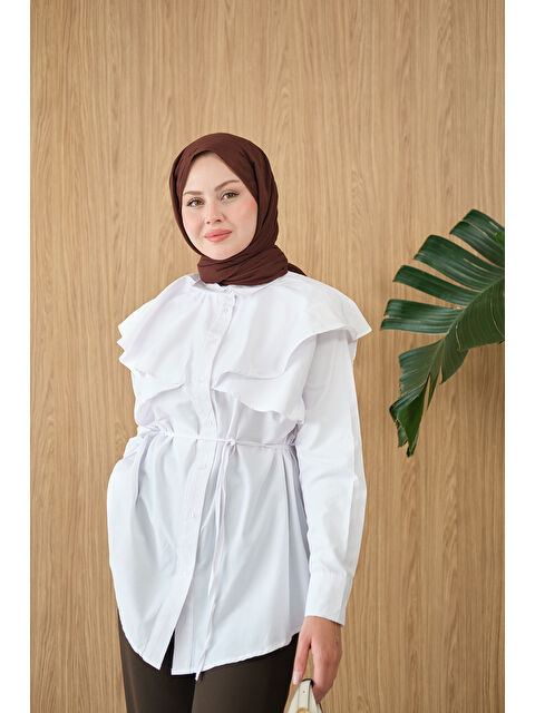 Locco Moda Kadın Pelerin Görünümlü Gömlek Beyaz