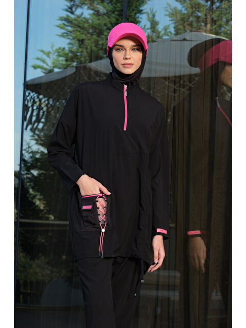 Formo Kadın Fermuarlı Cepli Kapalı Dik Yaka Hızlı Kuruyan Tesettür Mayo