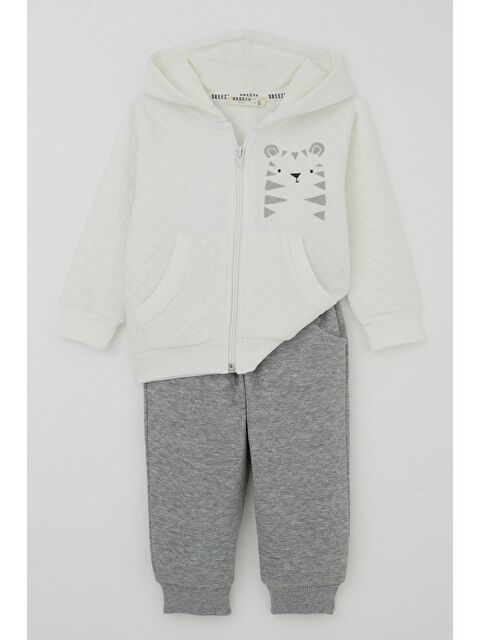 Breeze Erkek Bebek Eşofman Takımı Sevimli Kaplancık Baskılı Ekru (6 Ay-1.5 Yaş) - S000527039-19965