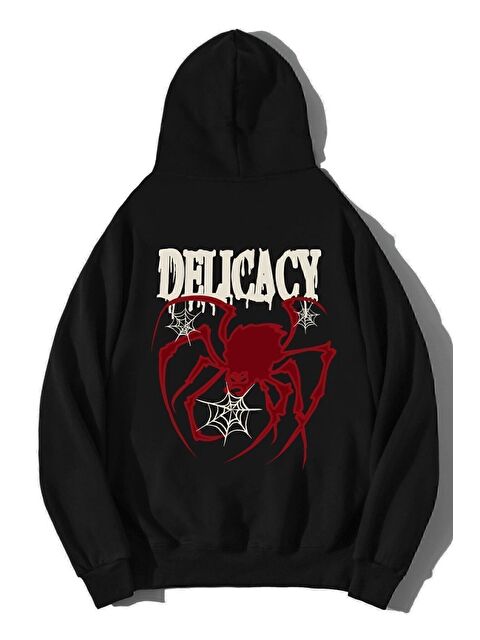 Trendseninle Unisex Siyah Oversize Delicacy Kapüşonlu Sweatshirt Hoodie - S000318572-26426