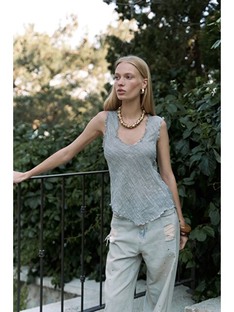 Bohemai Veilinas Asimetrik Füme Keten Crop - S000513308-33408