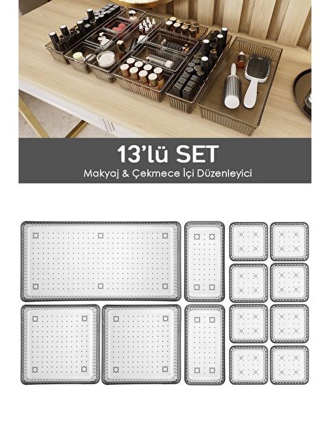 Meleni Home 13 lü Çekmece İçi Organizer   Kozmetik Takı Makyaj Organizeri Dolap İçi Düzenleyici   Antrasit - S000387381-29666