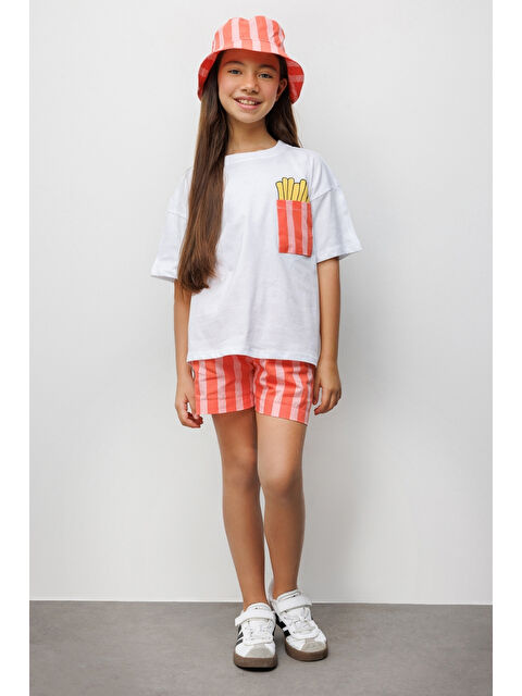 Le Mabelle Kırmızı Chips Figürlü Çizgi Desenli Çocuk Tişört Şort İkili Takım - Ellie - S000513311-20045