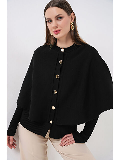 Bigdart Kadın Pelerinli Triko Hırka 15967 - Siyah - S000489321-19351