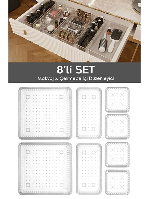 Meleni Home 8 li Çekmece İçi Çok Amaçlı Organizer  Kozmetik Takı Makyaj Organizeri Dolap İçi Düzenleyici Şeffaf - S000387384-20063
