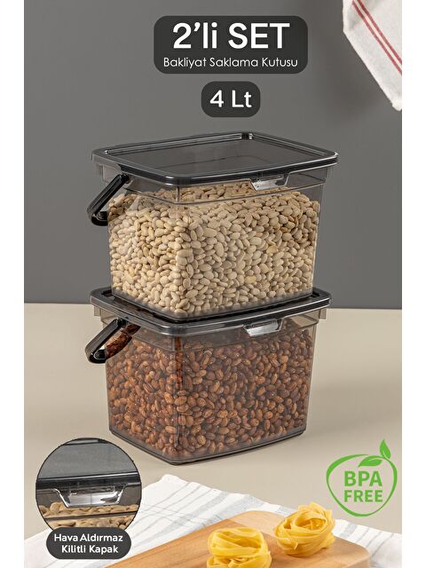 Meleni Home 2 Parça Deterjan   Un ve Bakliyat Saklama Kabı Erzak Saklama Kutusu Platin 2 x 4 Lt - S000387386-20600