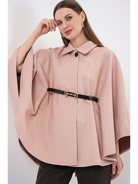 Bigdart Kadın Kemerli Kaşe Panço 9170 - Pudra - S000469174-23490