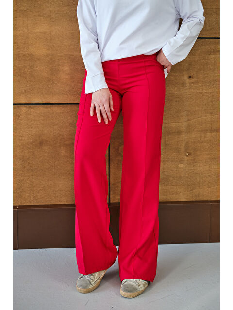 Locco Moda Kadın Yandan Çizgili Fermuar Detay Pantolon Kırmızı - S000494439-20045