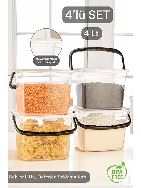 Meleni Home 4 Parça Deterjan   Un ve Bakliyat Saklama Kabı Erzak Saklama Kutusu Şeffaf 4 x 4 Lt - S000387389-20063