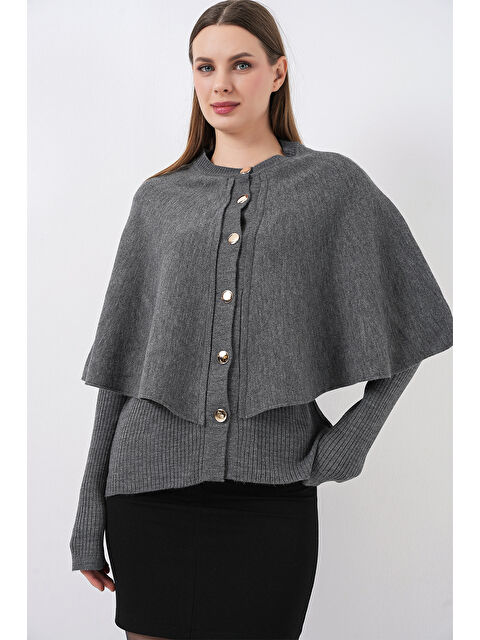 Bigdart Kadın Pelerinli Triko Hırka 15967 - Antrasit - S000489321-29666