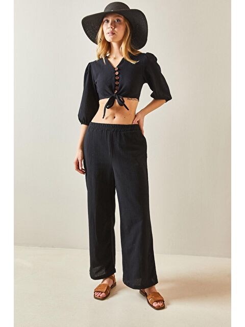 Xhan Siyah Önü Bağlamalı Fakir Kol Dokulu Takım 4KXK8-47939-02 - S000125763-19351