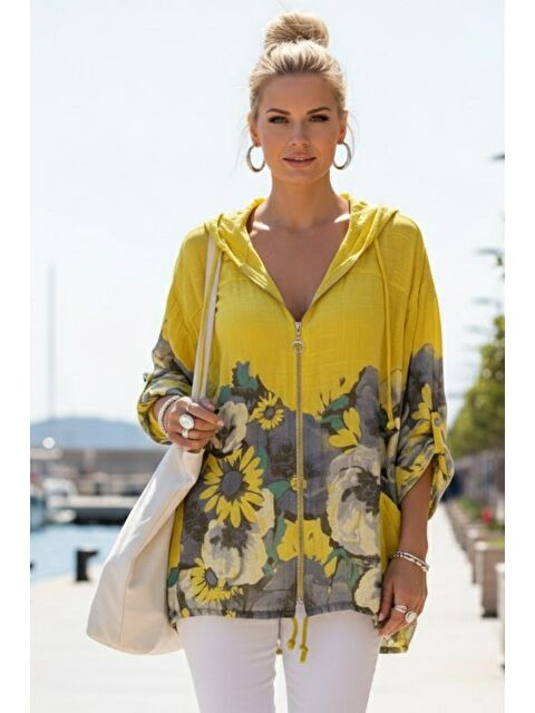Chiccy İtalyan Sarı Düğmeli Uzun Kollu Cepli Kapüşonlu Fermuarlı Baskılı Regular Boy Dokuma Ceket 68 65 - S000508217-20072