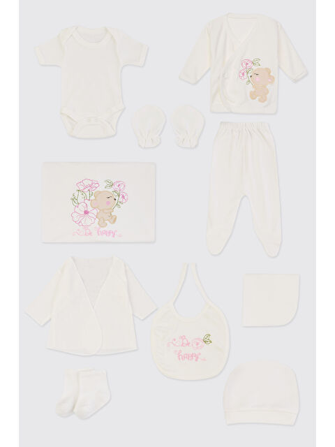 Panço Yenidoğan Ayıcık ve Çiçekli Ekru 10'lu Hastane Çıkış Seti - S000526226-19965