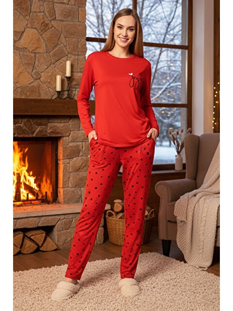 Remsa Kadın Kalp Desen Saphire Pijama Takımı 0534 Kırmızı - S000469088-20045