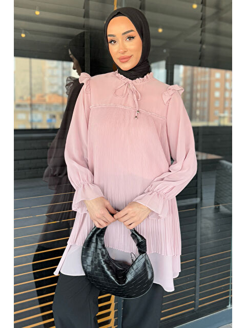 Julude Kadın Yaka Bağlamalı Pileli Tesettür Şifon Tunik - S000361284-7152