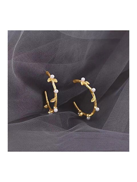 Pelin Aksesuar İnci ve Yaprak Detaylı Halka Küpe - S000048623-23173