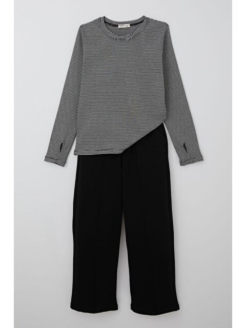 Breeze Kız Çocuk Pantolonlu Takım Parmak Detaylı Siyah (8-14 Yaş) - S000493773-19351