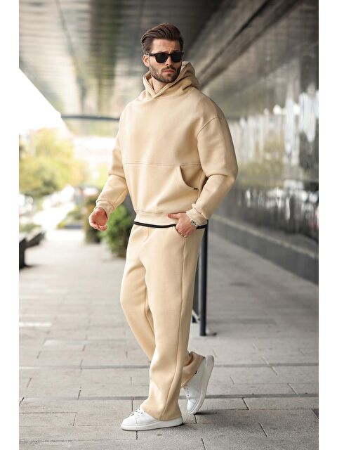 Madmext Bej Kapüşonlu Kanguru Cep Erkek Eşofman Takımı E7338 - S000457820-19928