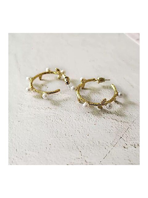 Pelin Aksesuar İnci ve Yaprak Detaylı Halka Küpe - S000048623-23173