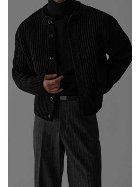 Tarz Cool Erkek Slim Fit Pamuklu Yuvarlak Yaka Düğmeli Hırka