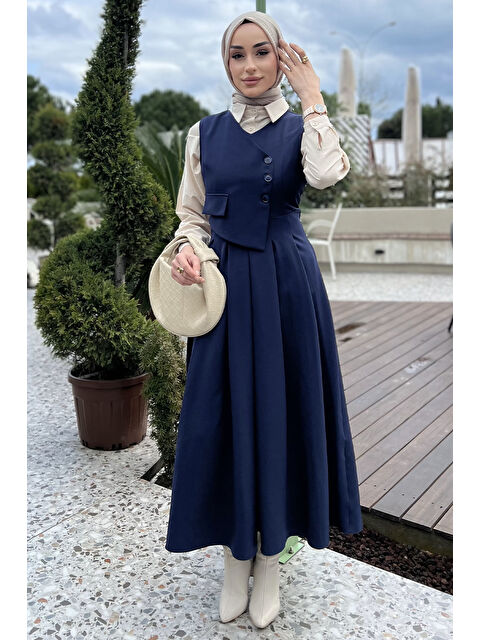 Julude Kadın Düğme Detaylı Pileli Tesettür Jile Elbise - S000361283-21164