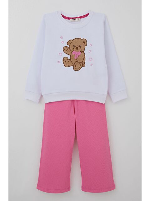 Breeze Kız Çocuk Eşofman Takımı Sevgi Temalı Mutlu Ayıcık Nakışlı Beyaz (3-7 Yaş) - S000493776-20063