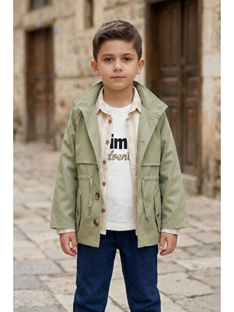 Pina Kids Erkek Çocuk Keten Trençkotlu Gömlek Tişört Pantolonlu Takım TKM7588 - S000530025-18547