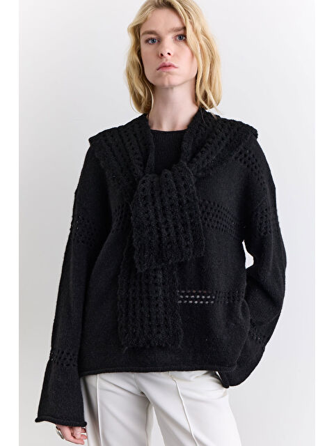 Manuka Soft Dokulu Yakalı Şal Siyah - S000498182-19351