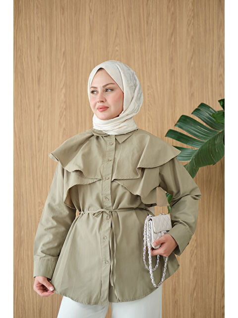 Locco Moda Kadın Pelerin Görünümlü Gömlek Küf Yeşil