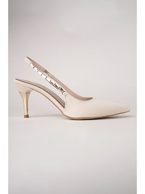 Muggo VİVARA Zincir Detaylı Sivri Burun Arkası Açık Kadın Topuklu Ayakkabı - S000508309-26407