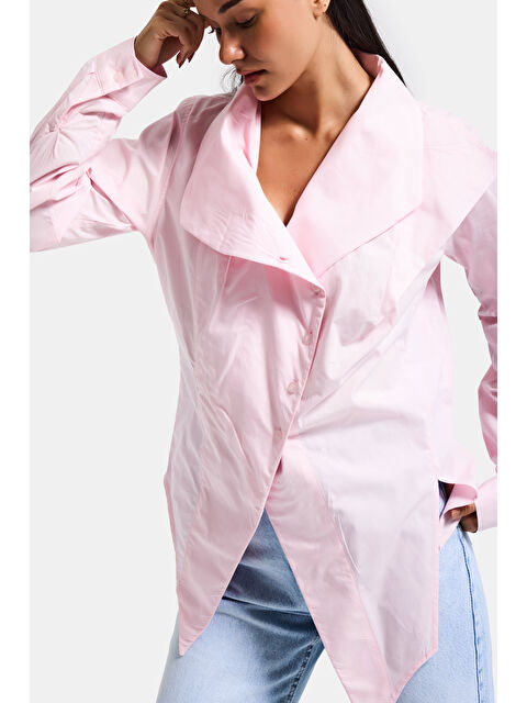 It's Basic Kadın Pembe Renk Regular Fit Özel Yaka Detaylı Tasarım Gömlek - S000505964-20024