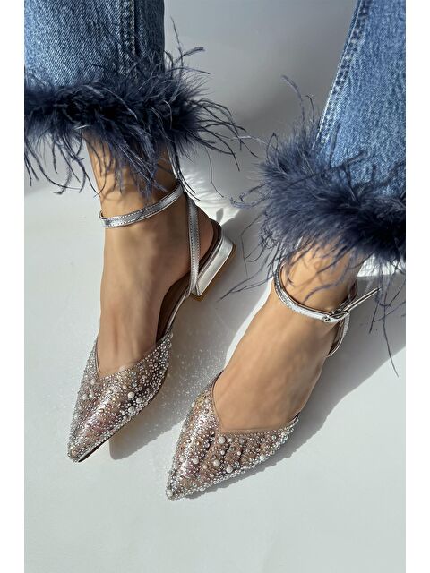 Straswans Marisa Kadın Taş Detay Şeffaf Topuklu  Ayakkabı Gümüş - S000526184-18105