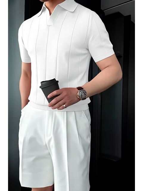 Tarz Cool Erkek Çizgili Kısa Kollu Triko T-Shirt