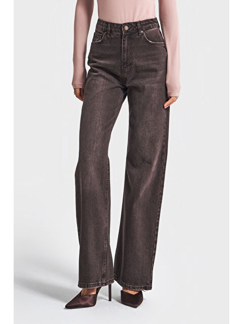 It's Basic Kadın Taşlanmış Koyu Jean Rengi Doris 2w5-138 Straight Fit Yüksek Bel %100 Pamuk Denim Jean - S000469246-17234