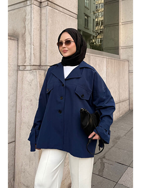 Locco Moda Kadın Kruvaze Yaka Trenç Lacivert - S000492427-21164