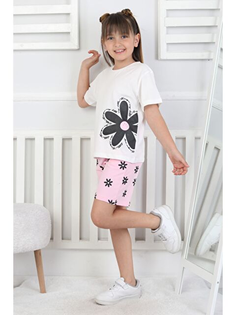 ZUZUNGA Papatya Baskılı Kısa Kollu Cepli Kız Çocuk Şort Takım - S000526233-20024