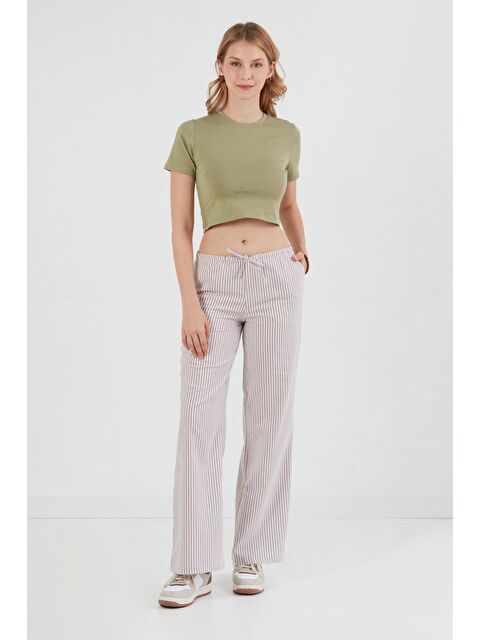 Fullamoda Çizgili Beli Bağlamalı Palazzo Pantolon - S000397372-19413