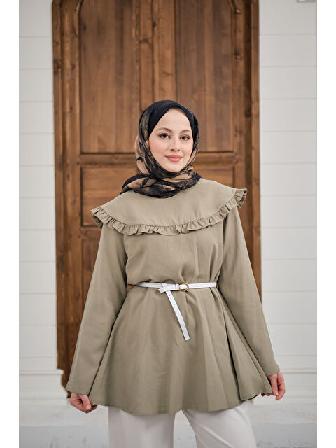 Locco Moda Kadın Fırfır Detay Dikiş Pensli Tunik Küf Yeşil - S000511231-7484