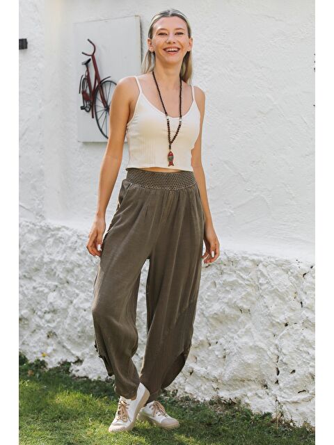 Chiccy Açık Kahve Cepli File Detaylı Yıkamalı Dokuma Lastikli Bel Jogger Paça Casual Pantolon - S000358967-29705